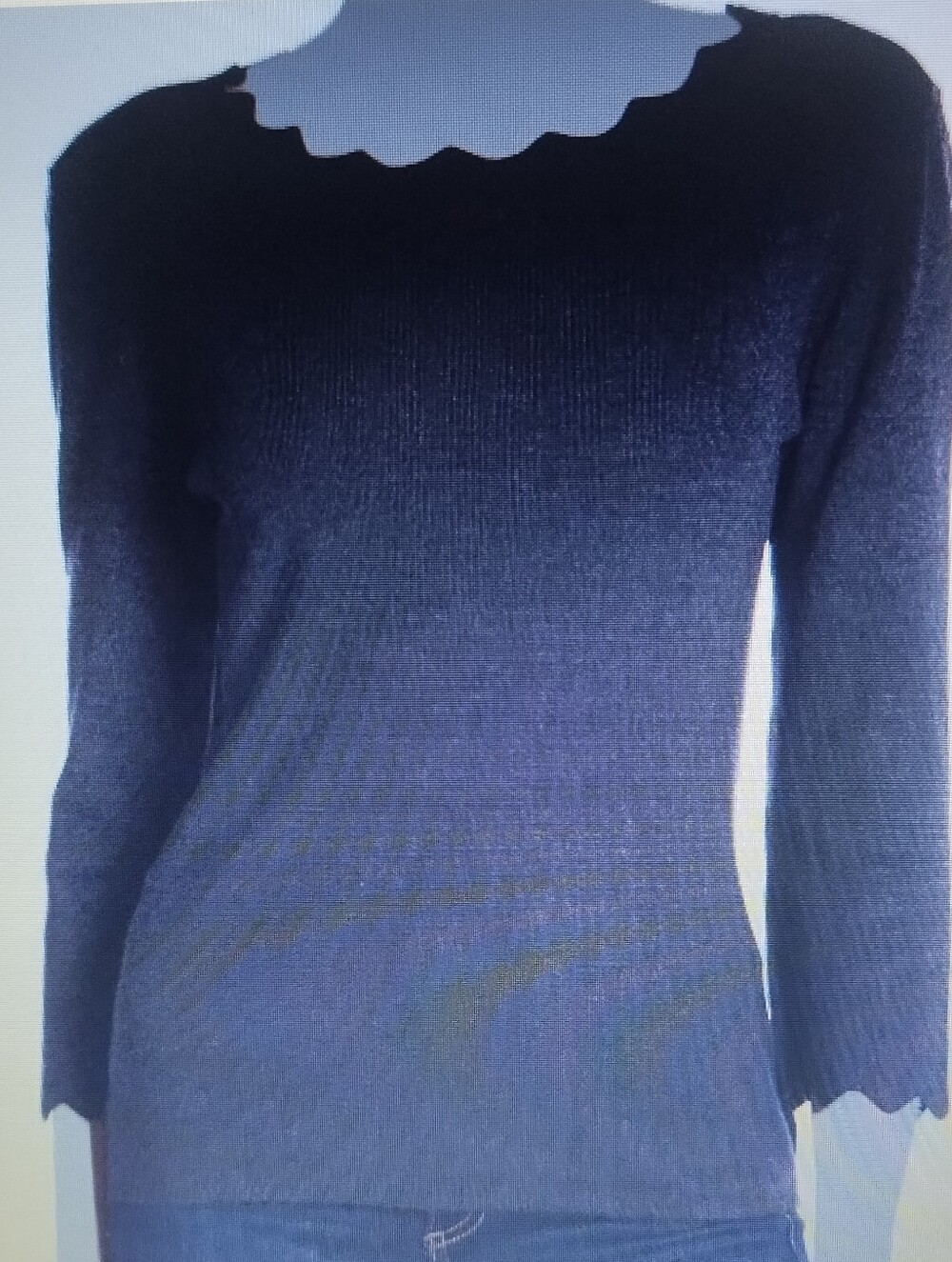 Philosophy Charcoal Gray 3/4 Sleeve Scallop-Trim Crewneck Sweater Large
